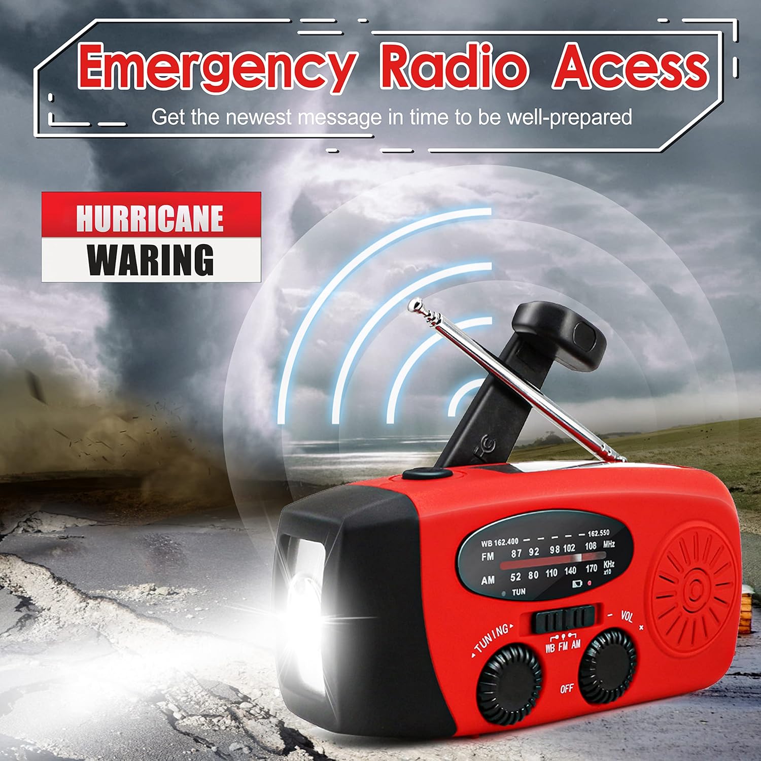 Emergency Radio Solar - Generador Multifuncional de Manivela, Banco de
